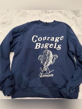 Madhappy Navy Crewneck collab with  "Courage Bagels"